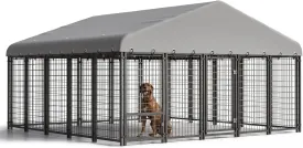 10X10FT Large Dog Kennel Outside Heavy-Duty Outdoor Dog Cage with Roof and Double Lock - Spacious, Durable Dog Crate Ideal for Pets with Feeding