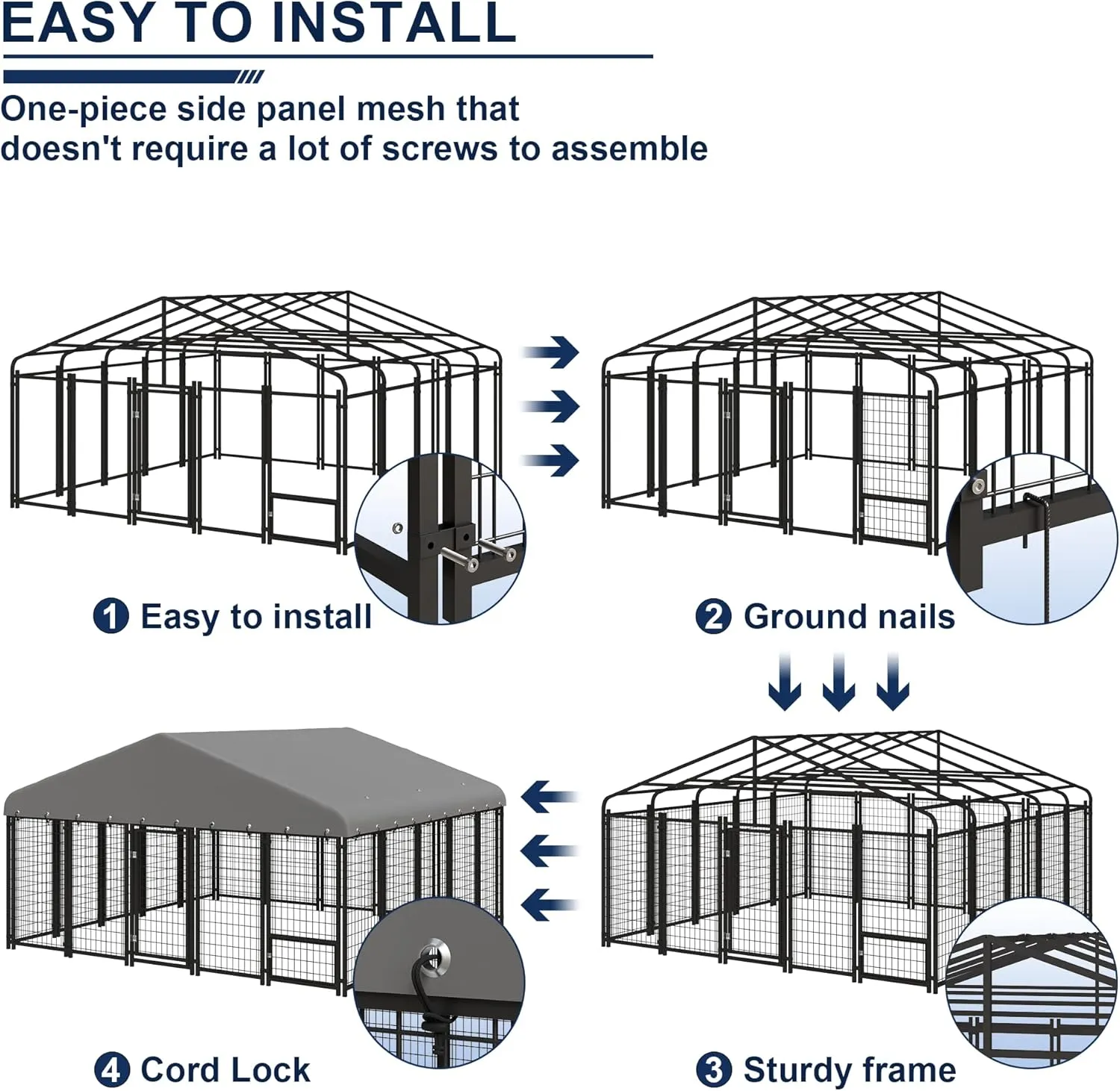 10X10FT Large Dog Kennel Outside Heavy-Duty Outdoor Dog Cage with Roof and Double Lock - Spacious, Durable Dog Crate Ideal for Pets with Feeding