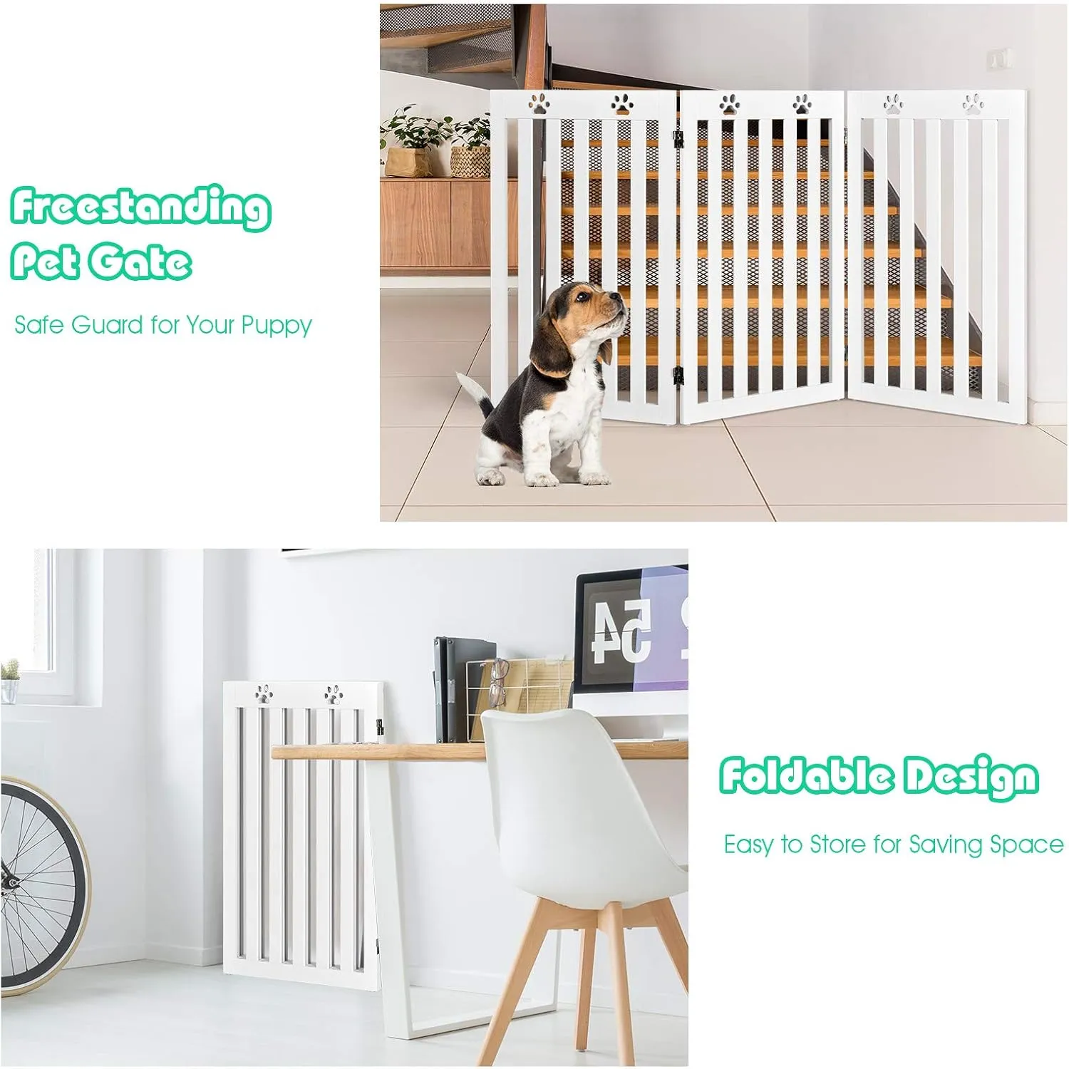 3-in-1 Wooden Freestanding Pet Gate Playpen, 3- Panel 36 inch High Large Dog Fence, Foldable Indoor Cat Gates, Pets Enclosure Room Divider for Apartment, Stairs, Doorway