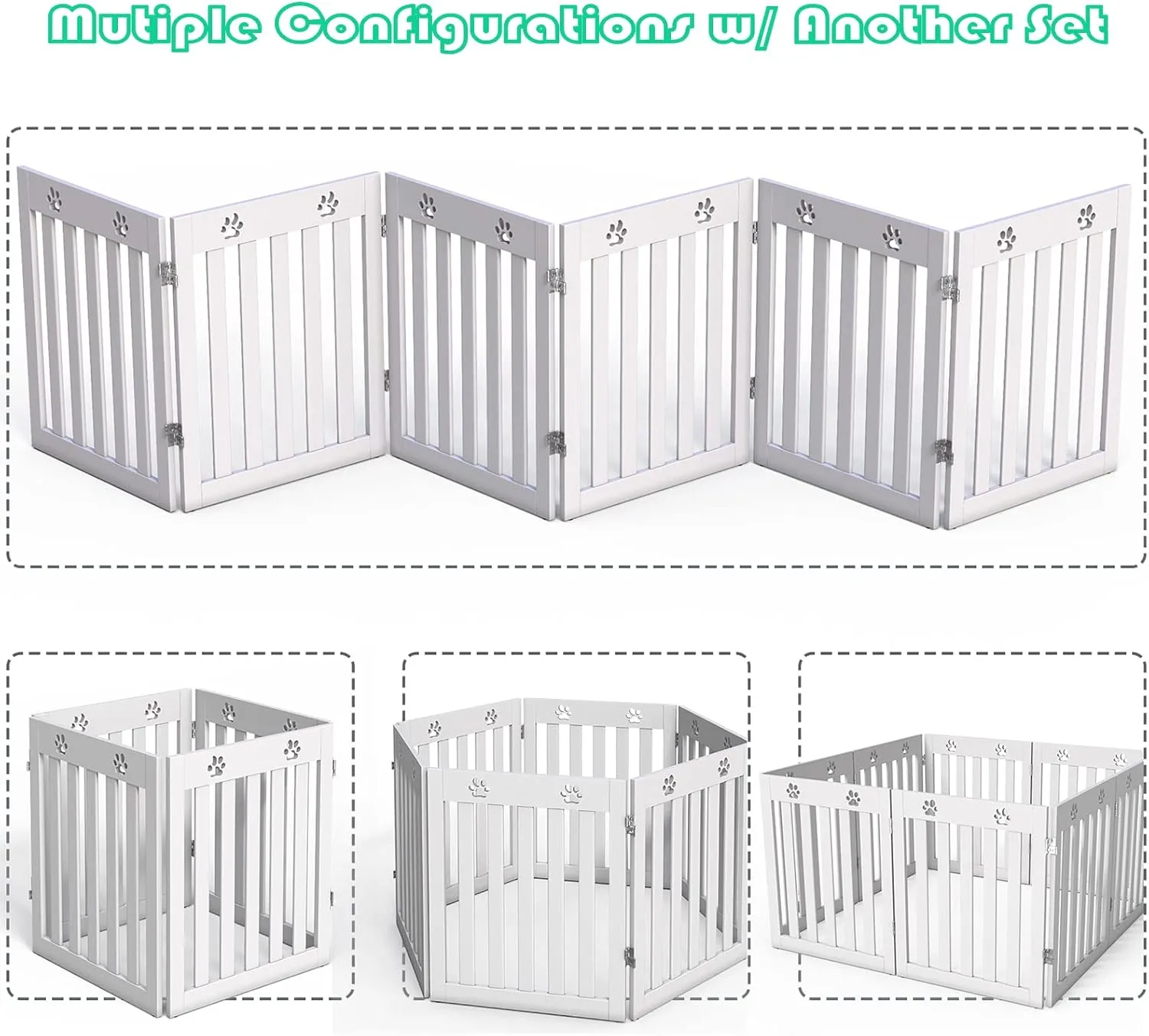 3-in-1 Wooden Freestanding Pet Gate Playpen, 3- Panel 36 inch High Large Dog Fence, Foldable Indoor Cat Gates, Pets Enclosure Room Divider for Apartment, Stairs, Doorway