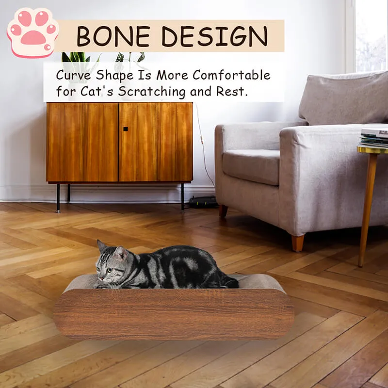 30" Brown Bone-Shaped Cat Scratcher Cardboard Lounge Bed with Recyclable Scratching Pad