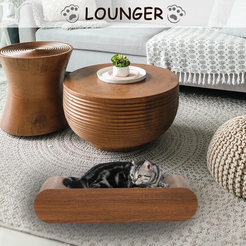 30" Brown Bone-Shaped Cat Scratcher Cardboard Lounge Bed with Recyclable Scratching Pad