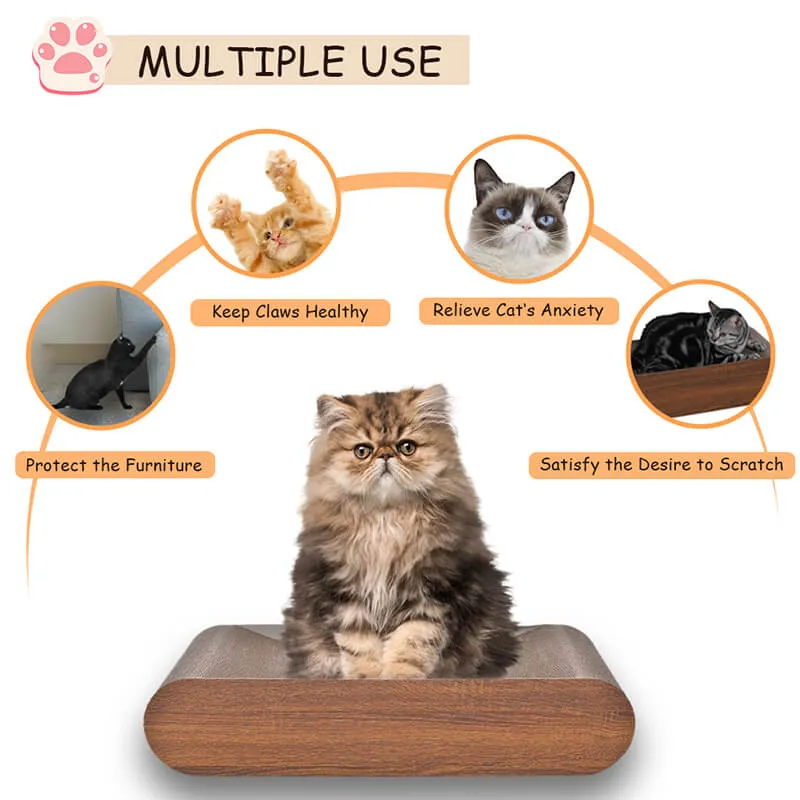 30" Brown Bone-Shaped Cat Scratcher Cardboard Lounge Bed with Recyclable Scratching Pad