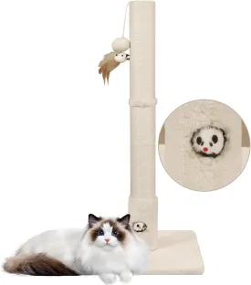 34 Tall Cat Scratching Post with Premium Sisal Rope for Indoor Scratcher Post Tree for Indoor Cat Toy with Mouse Hole, Hanging Ball for Adult Cats and Kittens(Beige)
