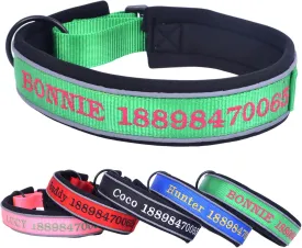 Adjustable Reflective Personalized Thick Dog Collar 1.6 Inch 4 CM Wide with Quick Release Buckle Soft Neoprene Padded Custom Embroidered Pet Name Phone Number for Boy Girl Small Medium Large Dogs