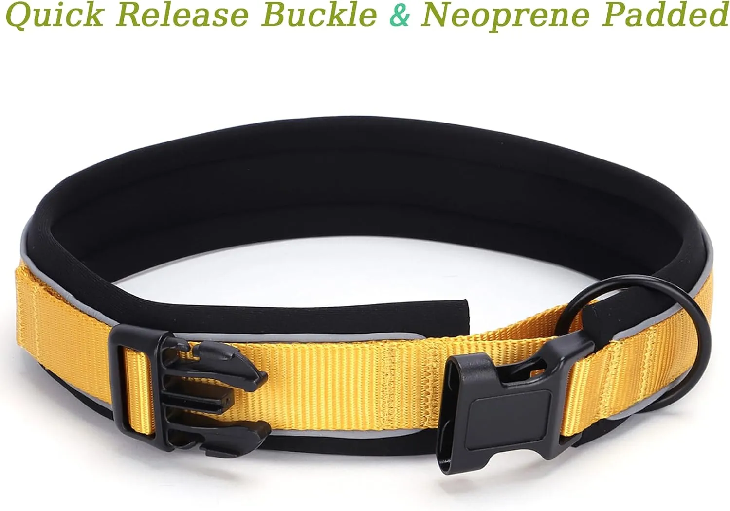 Adjustable Reflective Personalized Thick Dog Collar 1.6 Inch 4 CM Wide with Quick Release Buckle Soft Neoprene Padded Custom Embroidered Pet Name Phone Number for Boy Girl Small Medium Large Dogs