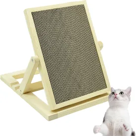 Adjustable Wooden Cat Scratcher Pad, Cardboard Cat Scratching Ramp for Indoor Cats, Wooden Folding Portable Cat Scratcher.Cardboard-1pc,US