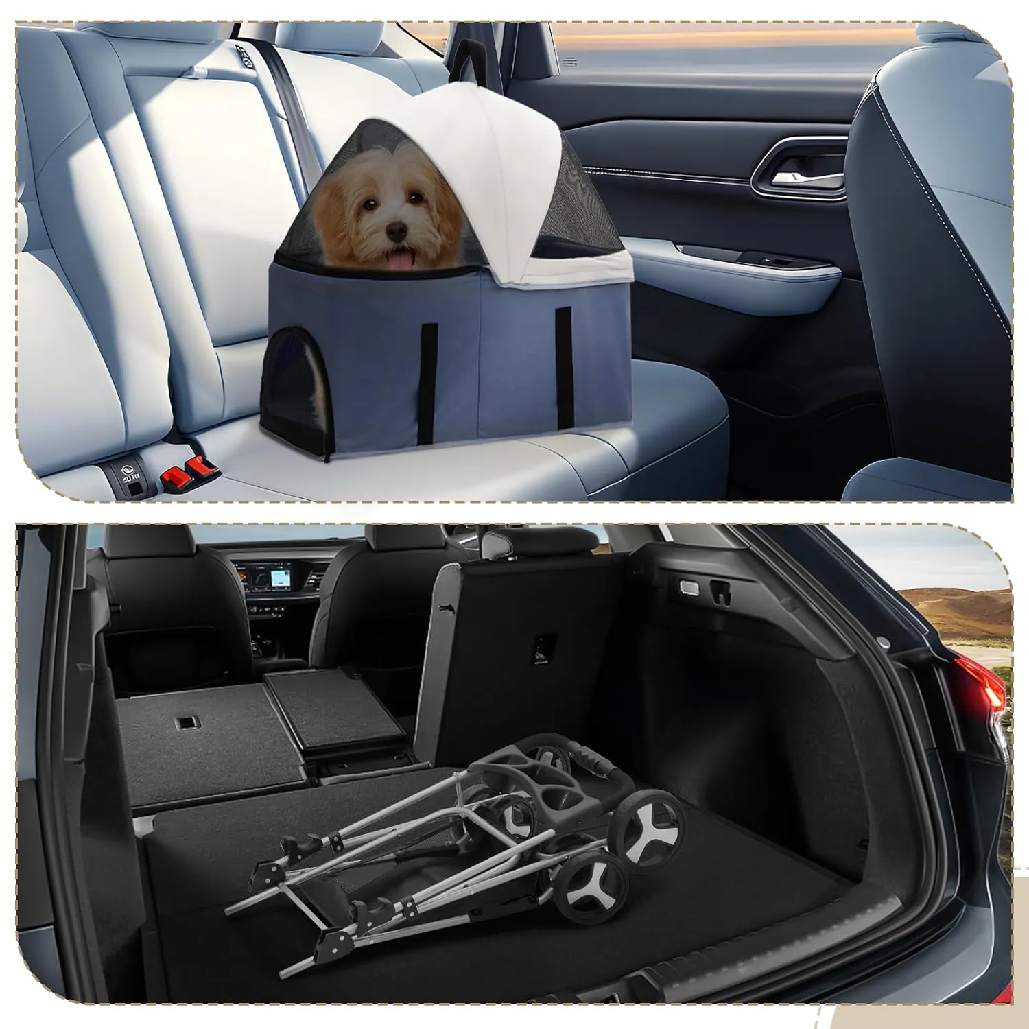 Athena Collection 4-Wheel Pet Stroller for Medium Dogs & Cats - Detachable Carrier, Cup Holder, Bottom Storage - Navy Black