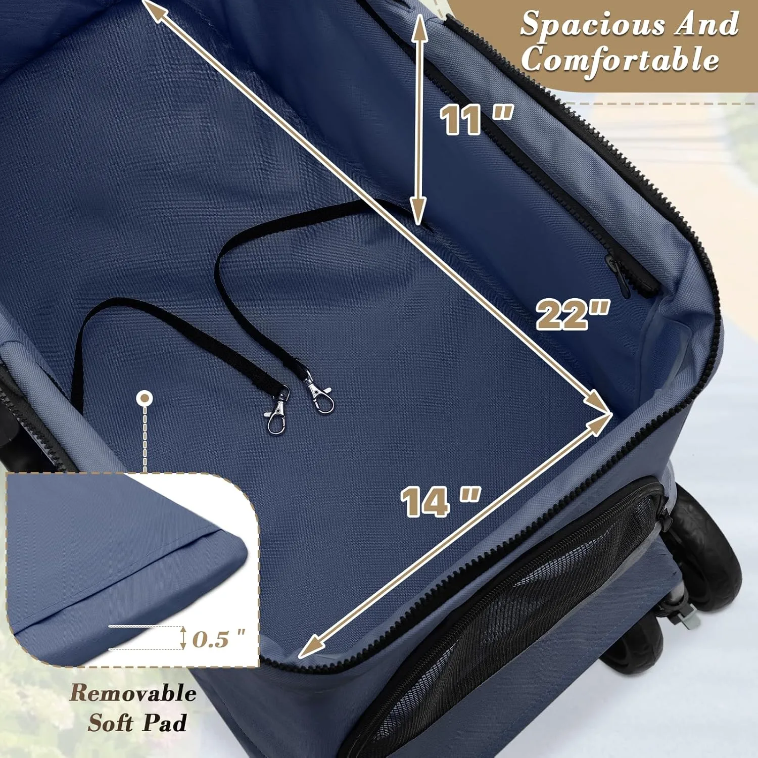 Athena Collection 4-Wheel Pet Stroller for Medium Dogs & Cats - Detachable Carrier, Cup Holder, Bottom Storage - Navy Black
