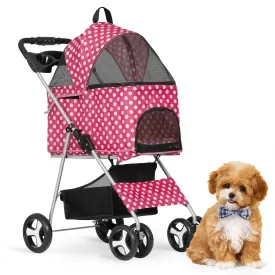 Athena collection Pet Stroller for Small/Medium Dogs and Cats,3 in 1 Foldable Dog Stroller with Removable Carrier up to 33lbs(Hot Pink Polka Dots)