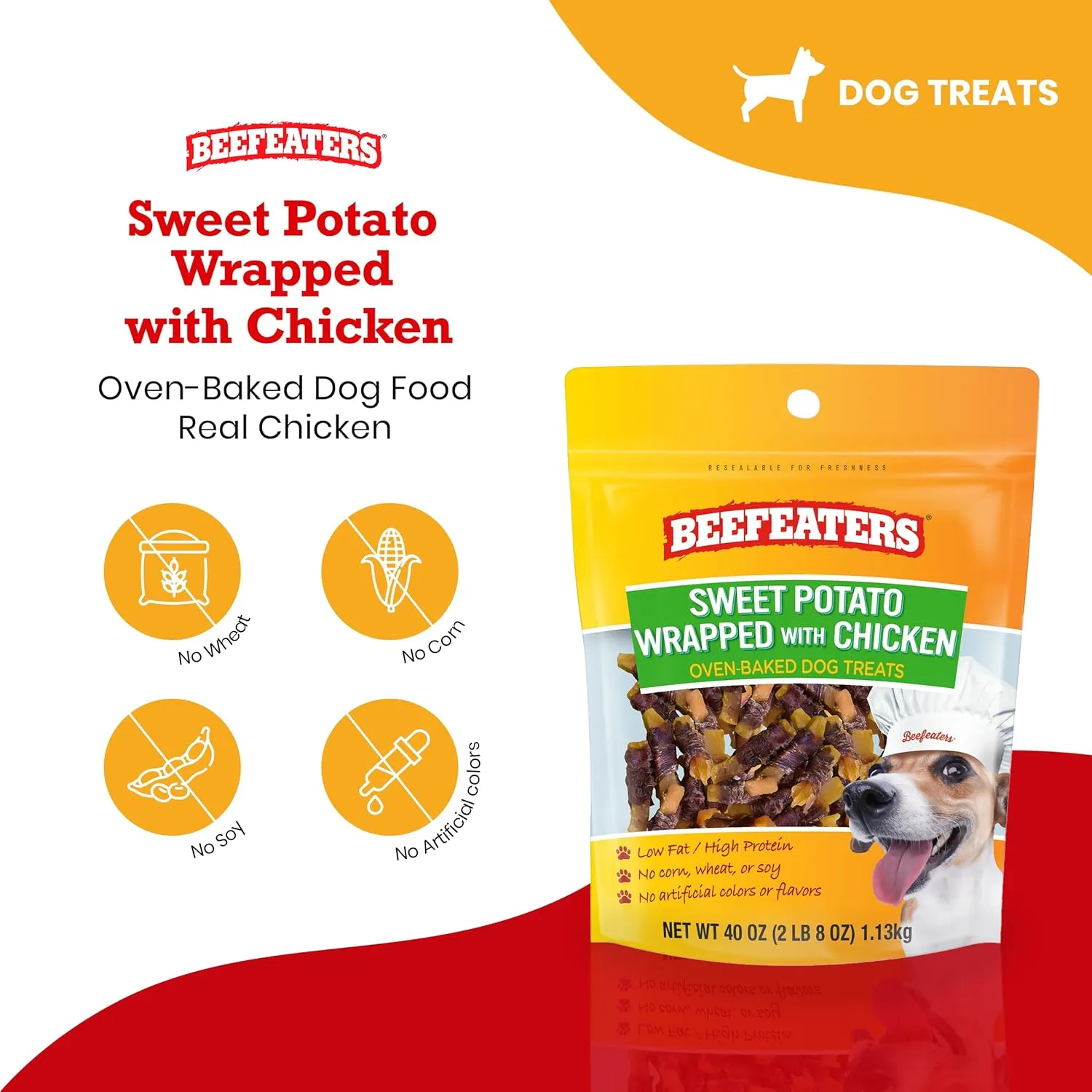 Beefeaters Sweet Potato Wrap with Chicken 40oz  Dog Treat. No Corn, Wheat, Soy or Gluten, Low Fat, Whole Muscle Jerky, Ideal for Training & Snacks