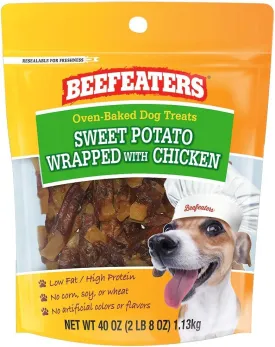 Beefeaters Sweet Potato Wrap with Chicken 40oz  Dog Treat. No Corn, Wheat, Soy or Gluten, Low Fat, Whole Muscle Jerky, Ideal for Training & Snacks