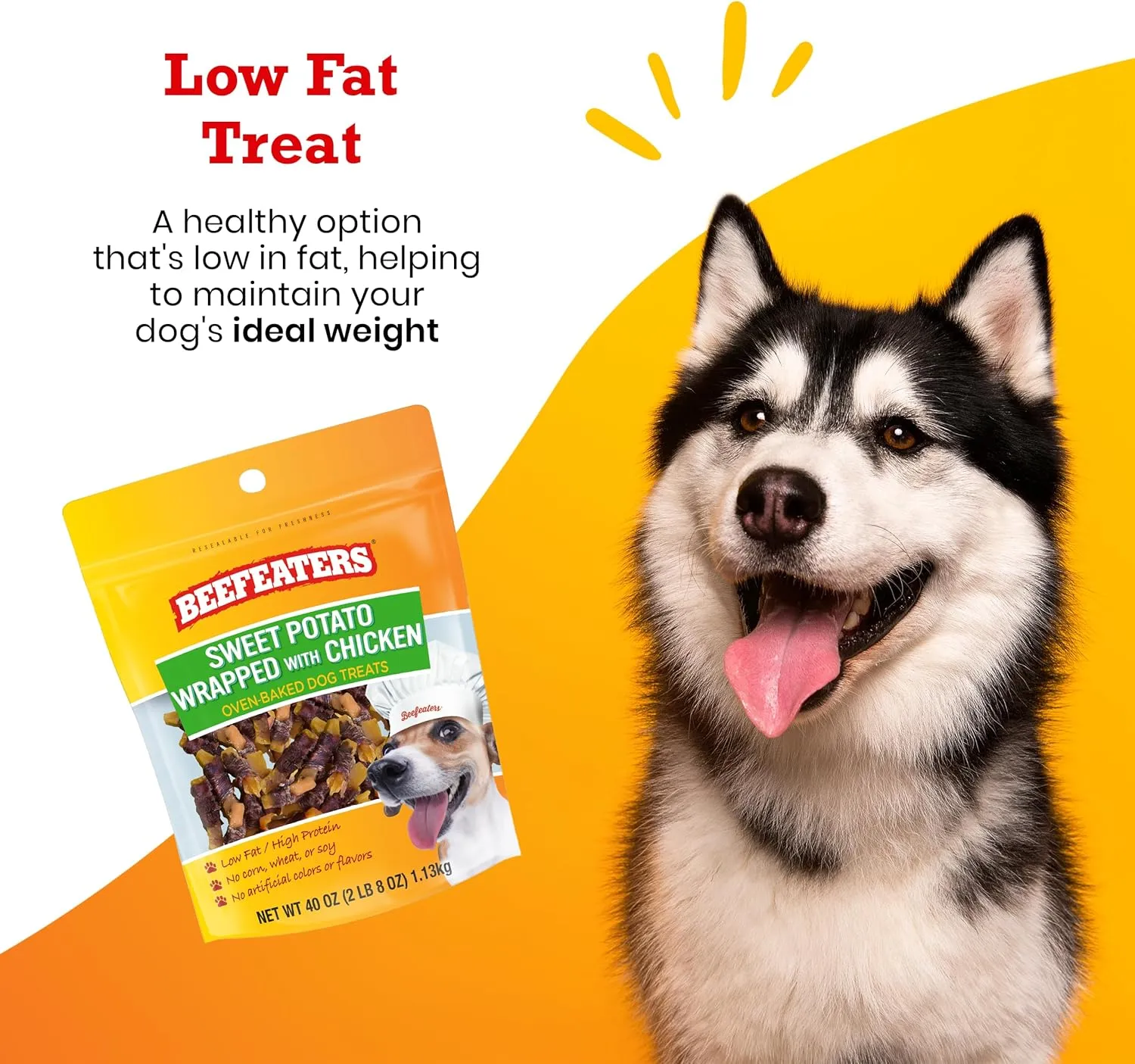 Beefeaters Sweet Potato Wrap with Chicken 40oz  Dog Treat. No Corn, Wheat, Soy or Gluten, Low Fat, Whole Muscle Jerky, Ideal for Training & Snacks