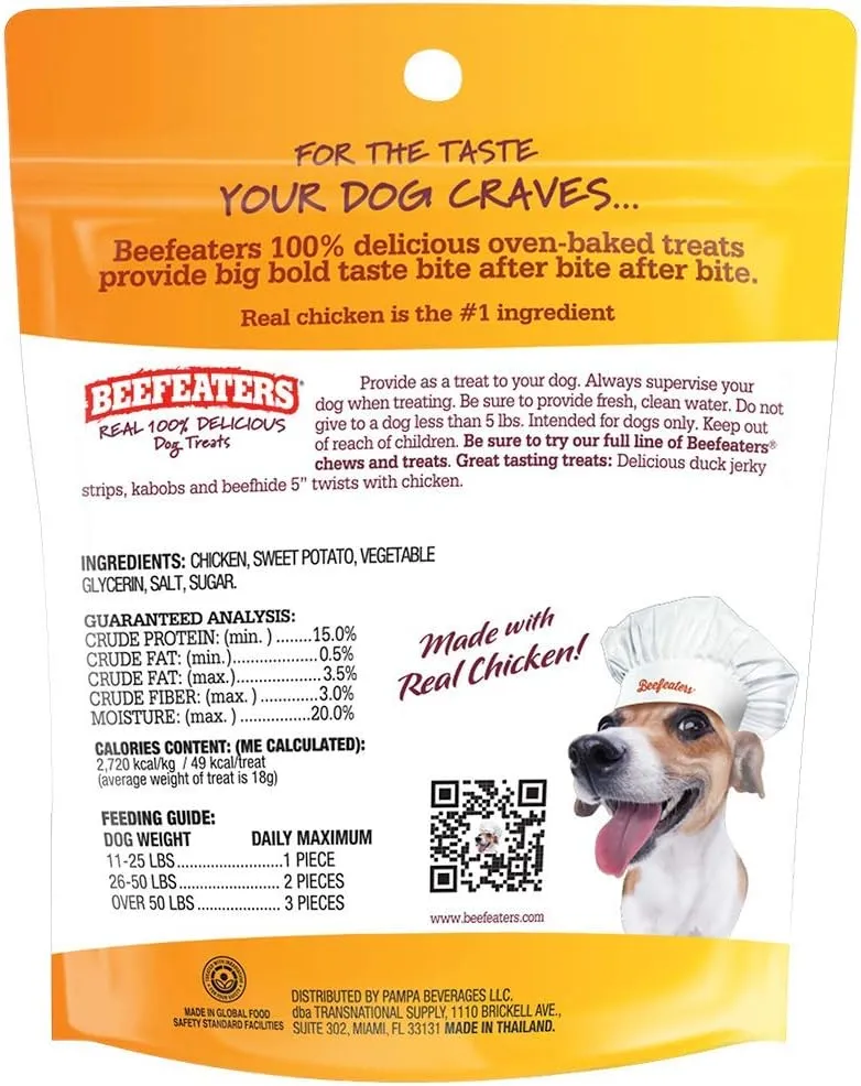 Beefeaters Sweet Potato Wrap with Chicken 40oz  Dog Treat. No Corn, Wheat, Soy or Gluten, Low Fat, Whole Muscle Jerky, Ideal for Training & Snacks