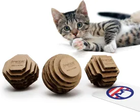 Cat Ball Toys by Americat  Made in USA  Safe Cardboard Cat Toys  for Interactive and Independent Play, Exercise & Stress Relief for All Breeds & Ages (Variety Pack of 3 Balls)