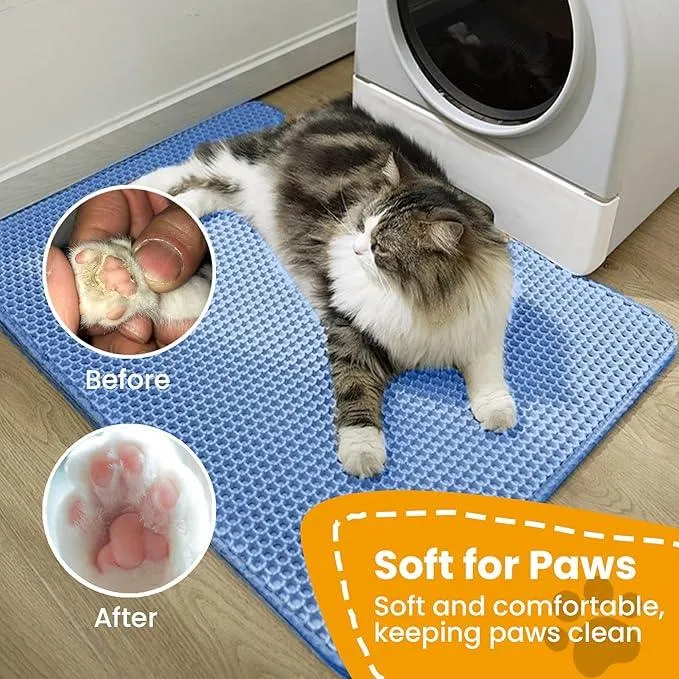 Cat Litter Mat, 60x45cm Large Honeycomb Double Layer Cat Litter Trapping Mat, Non-Slip Waterproof Urine Proof Cat Litter Box Mat, Kitten Supplies and Essentials