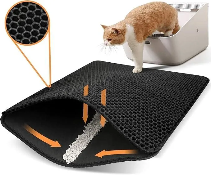 Cat Litter Mat, 60x45cm Large Honeycomb Double Layer Cat Litter Trapping Mat, Non-Slip Waterproof Urine Proof Cat Litter Box Mat, Kitten Supplies and Essentials