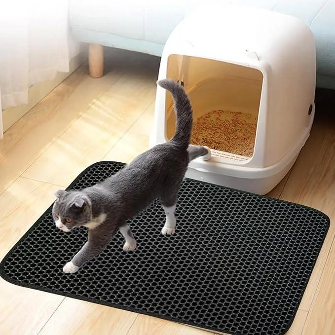 Cat Litter Mat, 60x45cm Large Honeycomb Double Layer Cat Litter Trapping Mat, Non-Slip Waterproof Urine Proof Cat Litter Box Mat, Kitten Supplies and Essentials