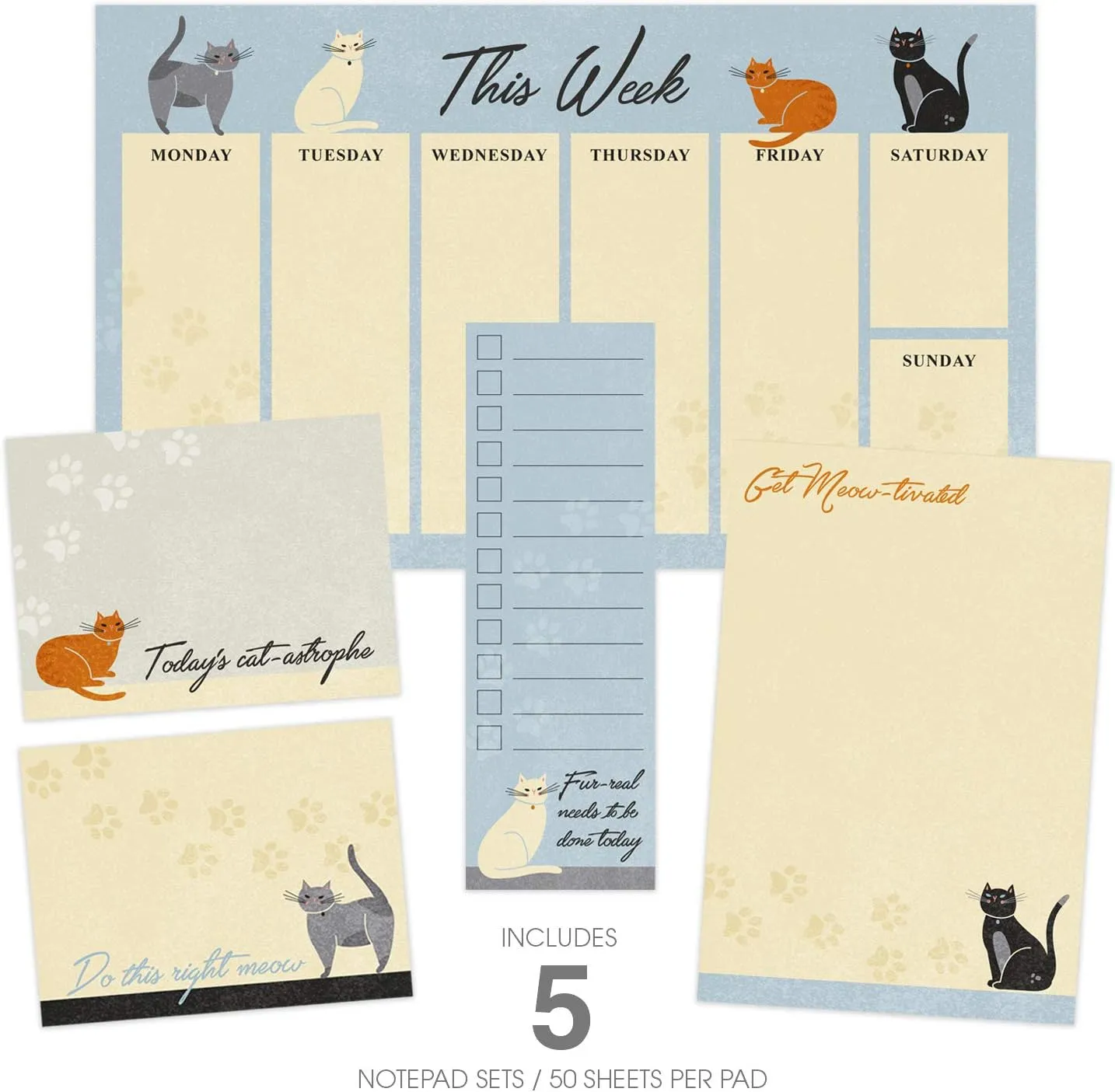 Cat Lover Sticky Note Ensemble Set/Kitten Themed Repositionable Notepad Desk Set / 5 Adorable Designs