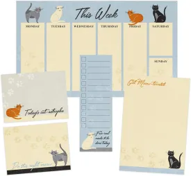 Cat Lover Sticky Note Ensemble Set/Kitten Themed Repositionable Notepad Desk Set / 5 Adorable Designs