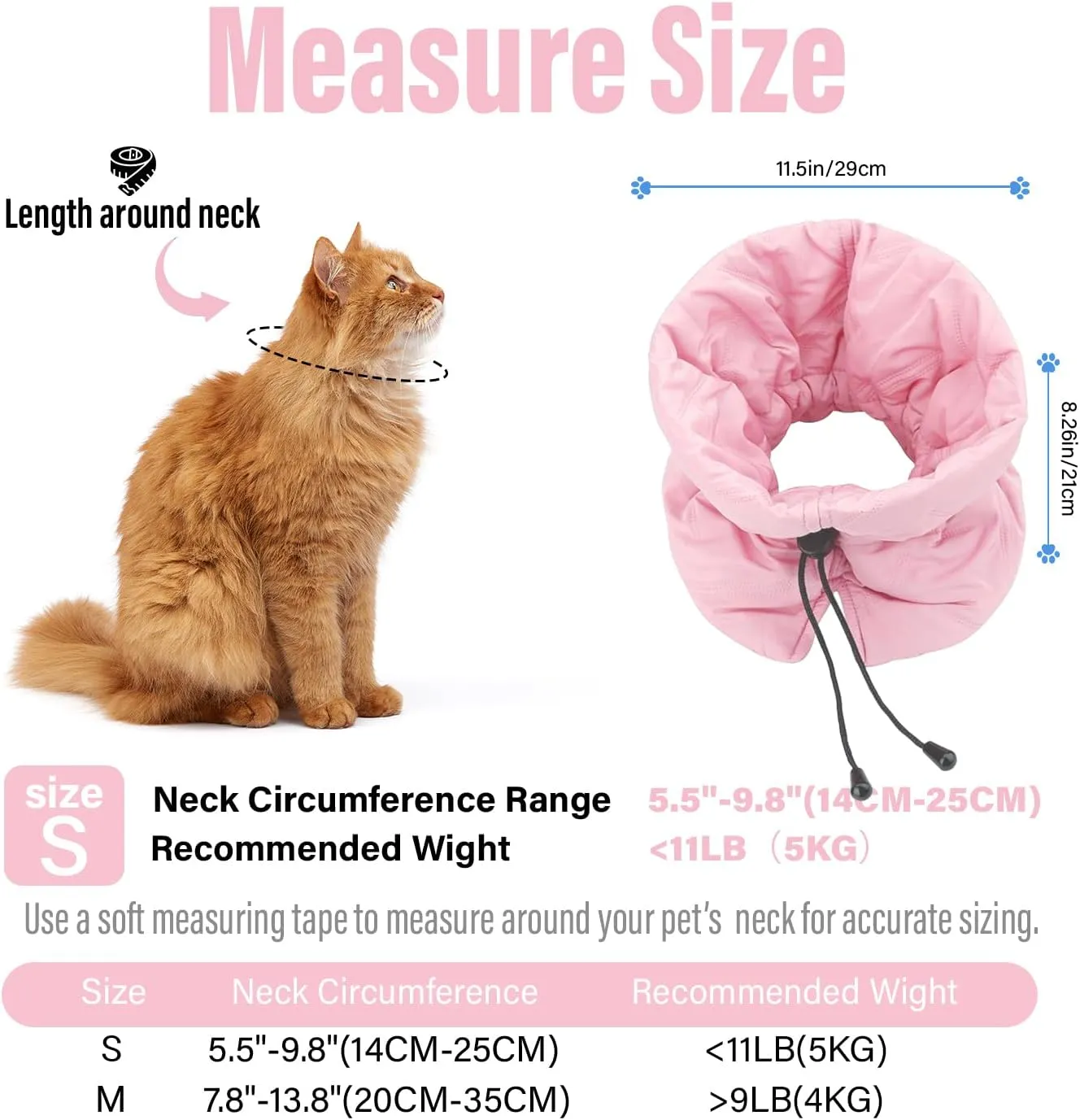 Cat Recovery Collar, Soft Adjustable Cone for Cats and Kittens, Lightweight Waterproof Elizabethan Collar for After-Surgery Care, Prevent Licking and Scratching, Neck Protector for PetsPink,S