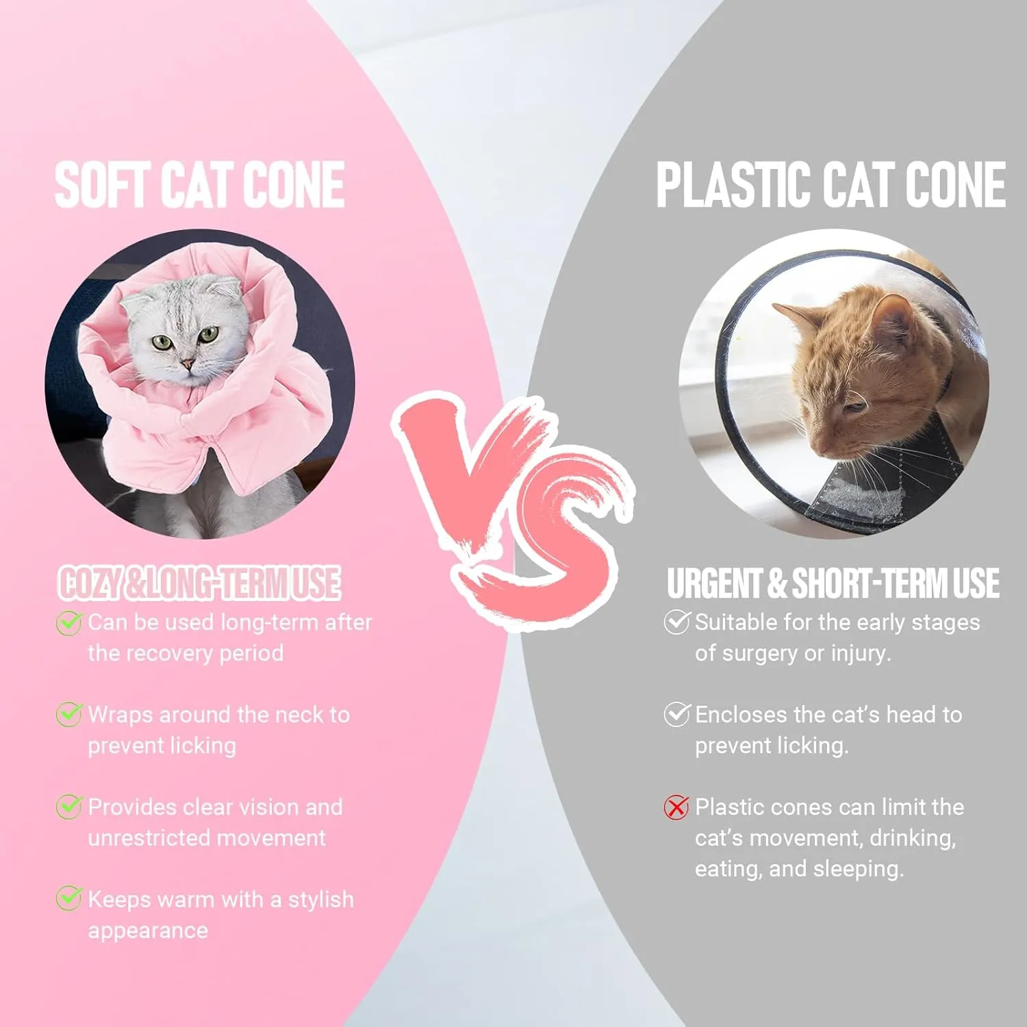 Cat Recovery Collar, Soft Adjustable Cone for Cats and Kittens, Lightweight Waterproof Elizabethan Collar for After-Surgery Care, Prevent Licking and Scratching, Neck Protector for PetsPink,S