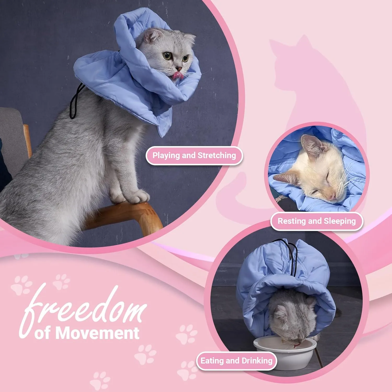 Cat Recovery Collar, Soft Adjustable Cone for Cats and Kittens, Lightweight Waterproof Elizabethan Collar for After-Surgery Care, Prevent Licking and Scratching, Neck Protector for PetsPink,S