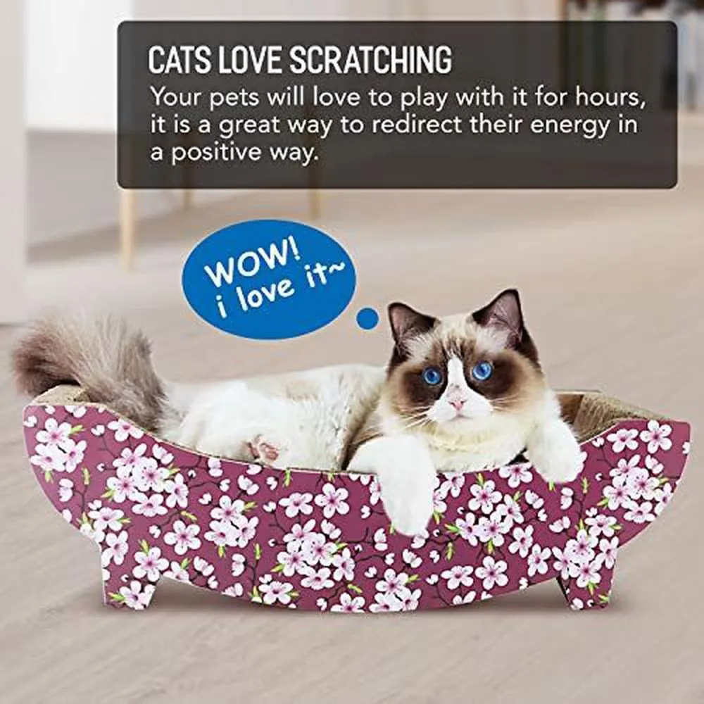Cat Scratching Post Lounge Bed Boat Shape Cat Scratcher Cardboard