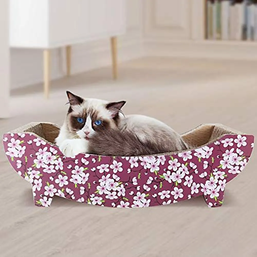 Cat Scratching Post Lounge Bed Boat Shape Cat Scratcher Cardboard