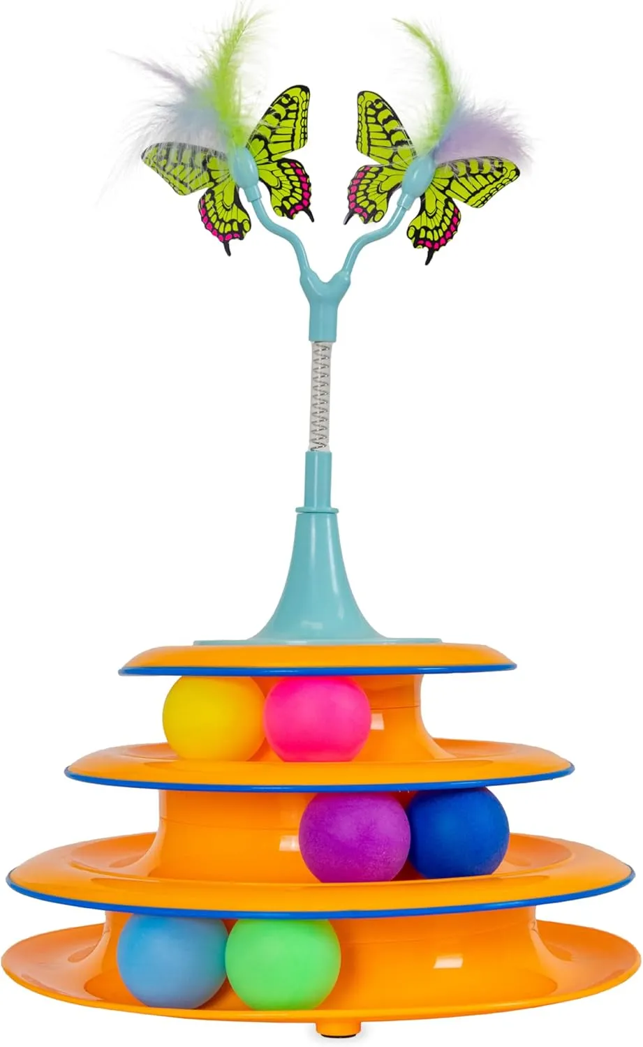 Catstages 2-in-1 Bouncy Flutter Bug Spring Cat Toy  Interactive Standalone or Ball Track Add-On, Blue