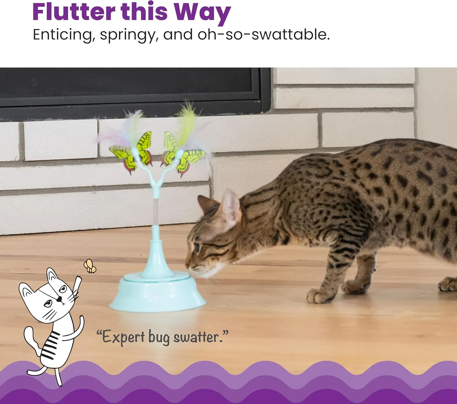 Catstages 2-in-1 Bouncy Flutter Bug Spring Cat Toy  Interactive Standalone or Ball Track Add-On, Blue