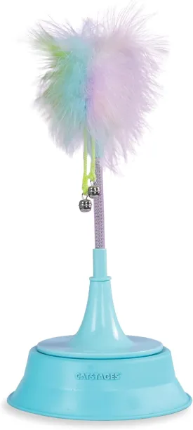 Catstages 2-in-1 Spring Teaser Cat Toy  Bouncy Interactive Cat Ball Track Add-On with Feathers & Bells, Blue