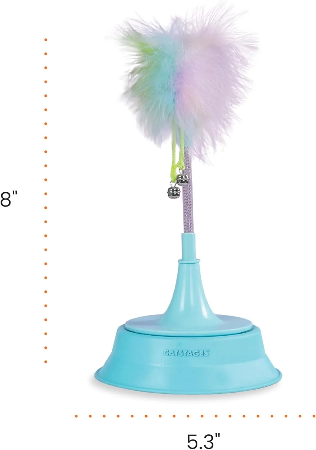 Catstages 2-in-1 Spring Teaser Cat Toy  Bouncy Interactive Cat Ball Track Add-On with Feathers & Bells, Blue