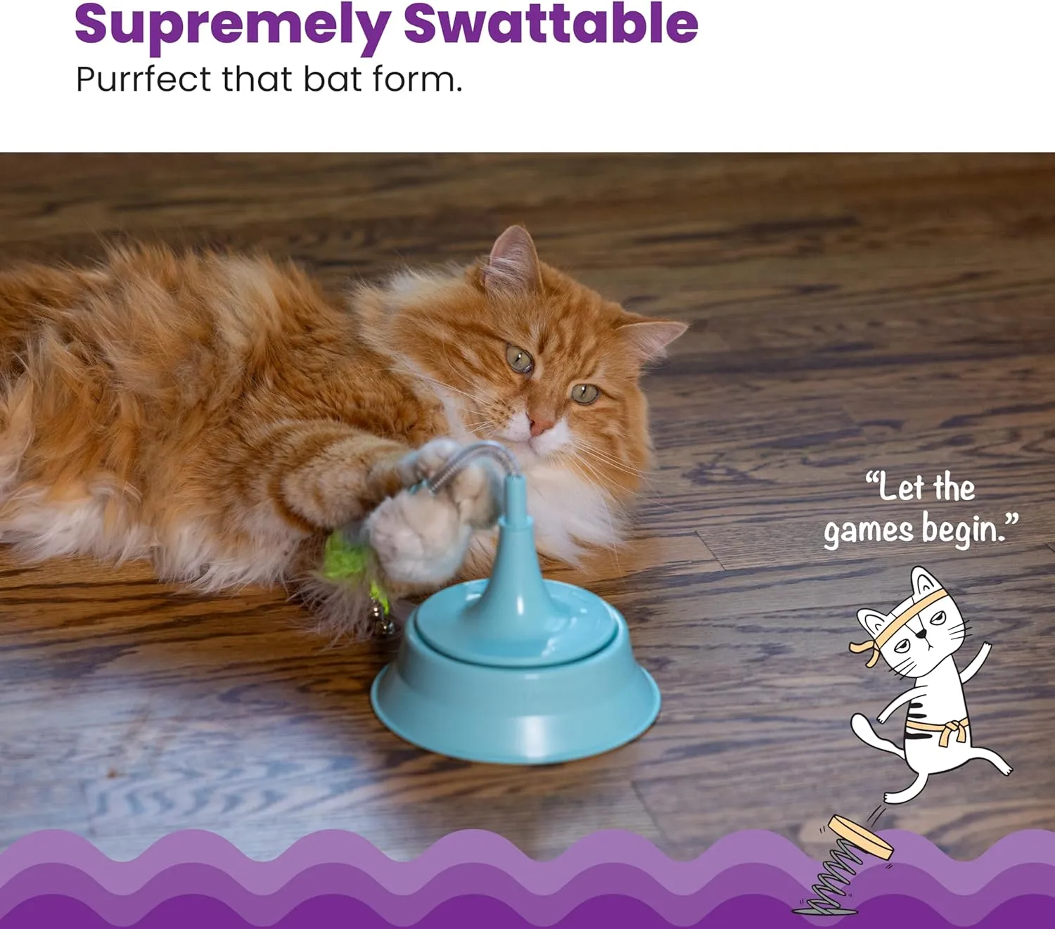 Catstages 2-in-1 Spring Teaser Cat Toy  Bouncy Interactive Cat Ball Track Add-On with Feathers & Bells, Blue