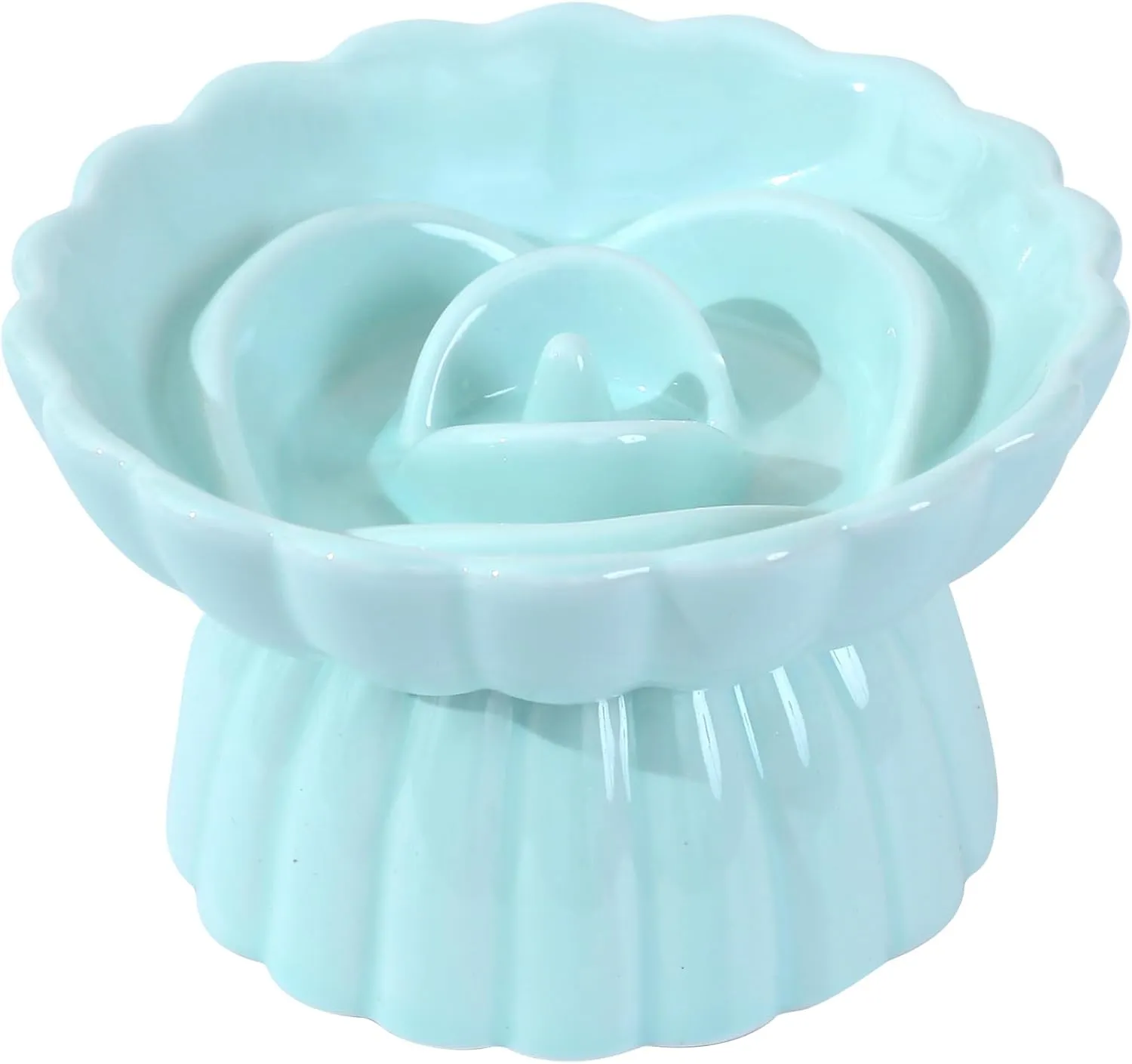 Ceramic Elevated Slow Feeder Cat and Small Dog Bowl,Anti Vomiting,Easy to Clean,Spill-Proof & Anti-Tipping Raised Pet Bowl for Food (Green)