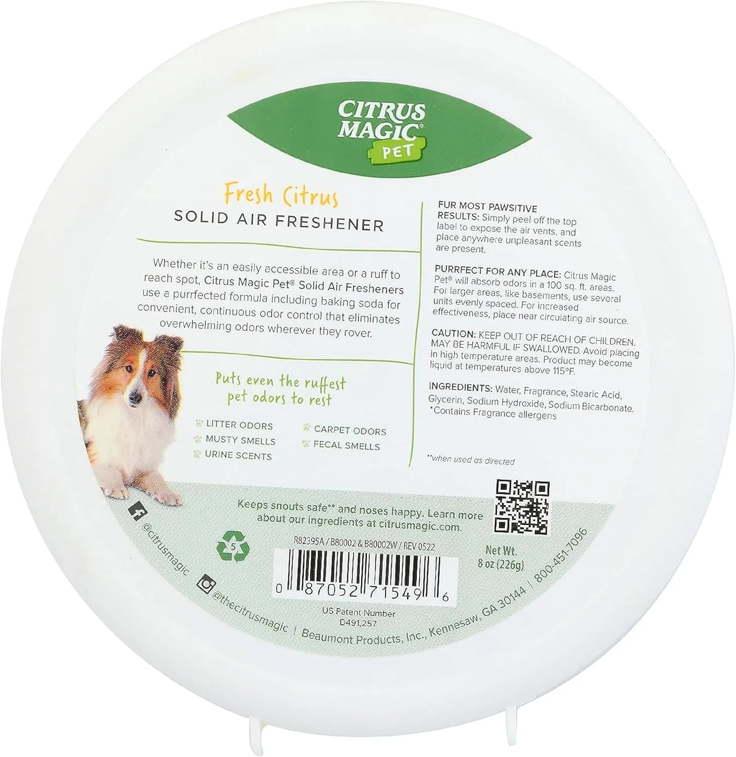Citrus Magic Pet Odor Eliminator Solid Air Freshener, Fresh Citrus, 8-Ounce, Pack of 1