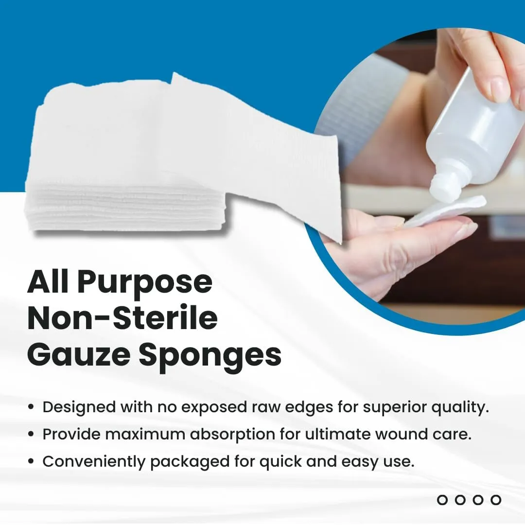 Dealmed 2" x 2" Non-Woven Gauze Sponges (200 Count) 4-Ply All-Purpose Non-Sterile Absorbent Dental Gauze Wound Care Product for First Aid Kit/Medical Facilities (Pack of 1)