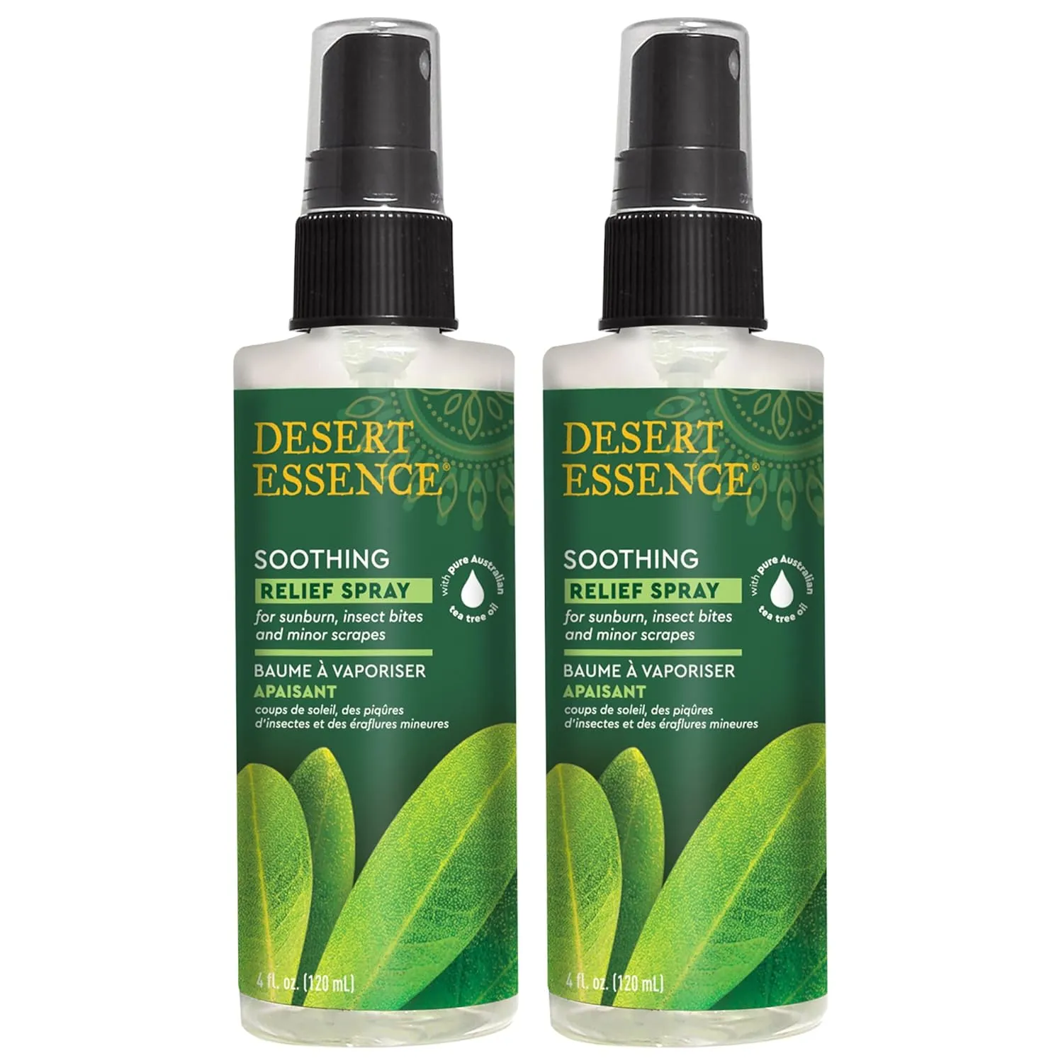 Desert Essence Relief Spray - 4 Fl Ounce - Pack of 2 - Eco-Harvest Tea Tree Oil & Other Essential Oils - Natural First Aid - Minor Burns - Sunburn - Insect Bites - Scrapes