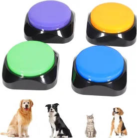 Dog Button Pet Training Buzzer,60 Second Recording and Playback,4 Color Recording Button,Funny Gift for Study Office Home,Pet Communication Tool,4 Color Packs Interactive Toy