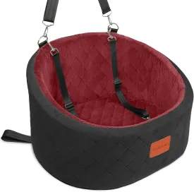 Dog Car Seat for Small Dogs,Comfy Pet Travel Car Bed with 2 Clip-On Leashes,Fully Removable & Washable,Non-Slip Base with Seatbelt Channle,Easy to Install (Black/Red, Small)