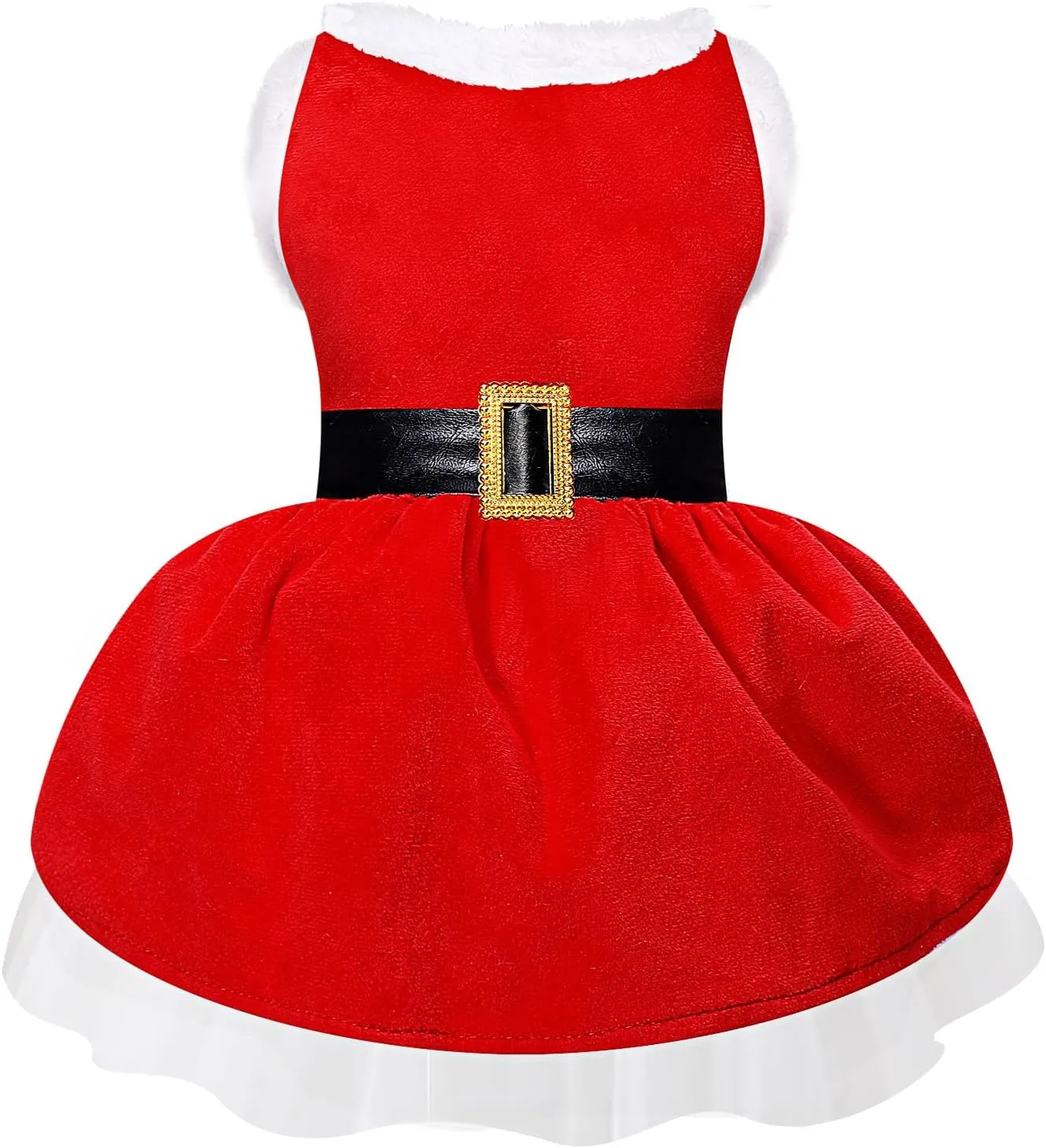 Dog Christmas Dress Santa Costumes: Puppy Girl Dresses Holiday Theme Doggie Xmas Apparel Party Skirts with Belt, Winter Warm Christmas Dog Clothes, Pet Cat Outfit (Red, M)