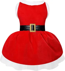 Dog Christmas Dress Santa Costumes: Puppy Girl Dresses Holiday Theme Doggie Xmas Apparel Party Skirts with Belt, Winter Warm Christmas Dog Clothes, Pet Cat Outfit (Red, M)