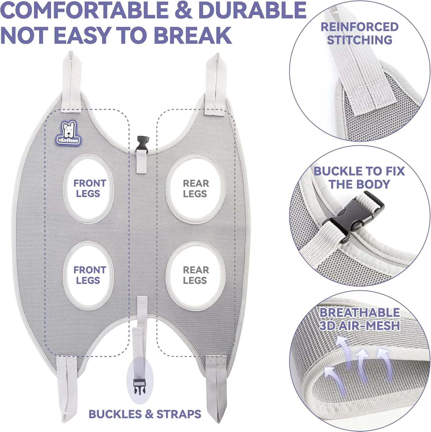 Dog Grooming Hammock Harness for Dogs & Cats with Pet Nail Clipper Trimmer - Cat Hanger Sling for Trimming Clipping Nails- Dog Hammock Restraint Bag for Small Medium Large pet  Grey XS
