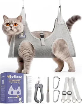 Dog Grooming Hammock Harness for Dogs & Cats with Pet Nail Clipper Trimmer - Cat Hanger Sling for Trimming Clipping Nails- Dog Hammock Restraint Bag for Small Medium Large pet  Grey XS