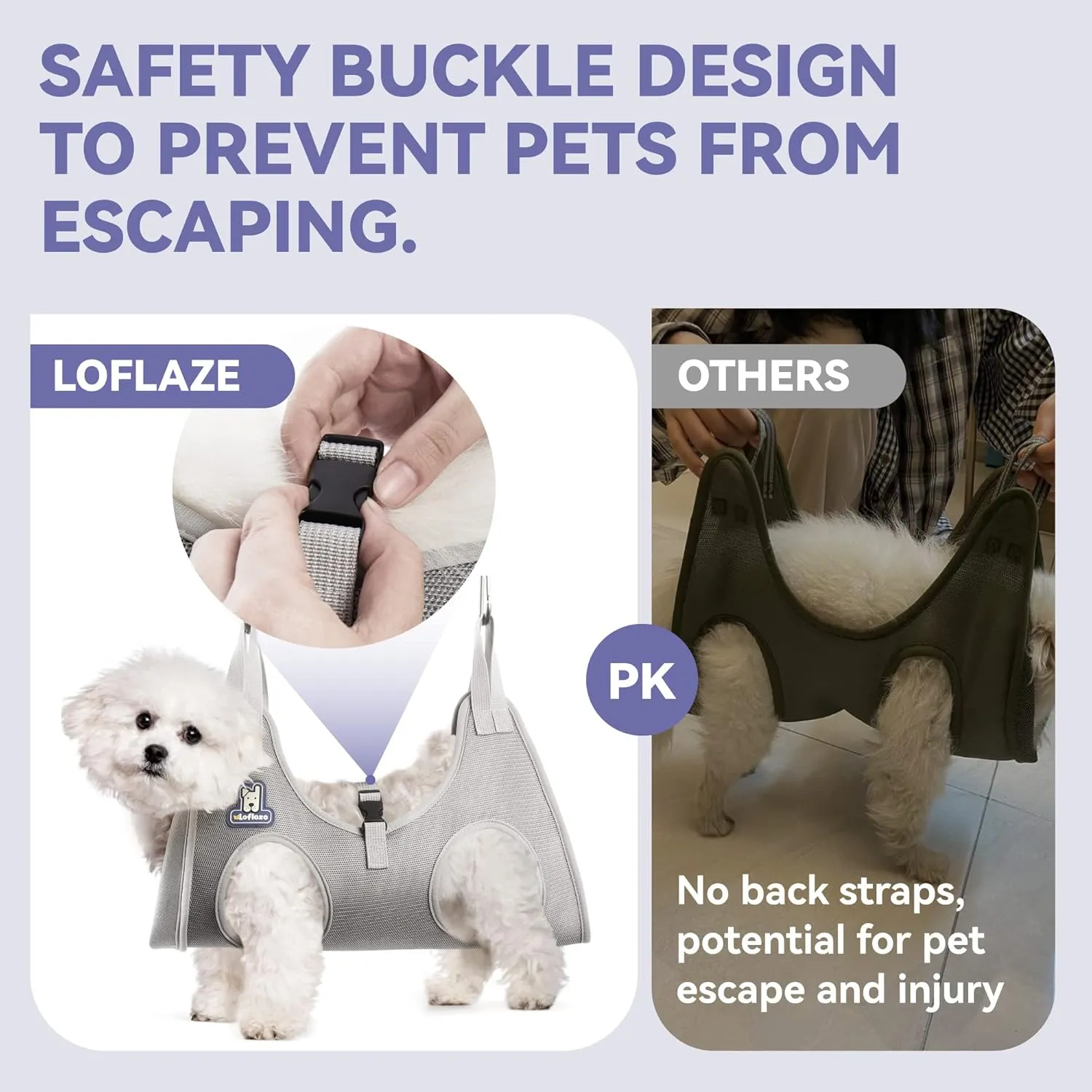 Dog Grooming Hammock Harness for Dogs & Cats with Pet Nail Clipper Trimmer - Cat Hanger Sling for Trimming Clipping Nails- Dog Hammock Restraint Bag for Small Medium Large pet  Grey XS