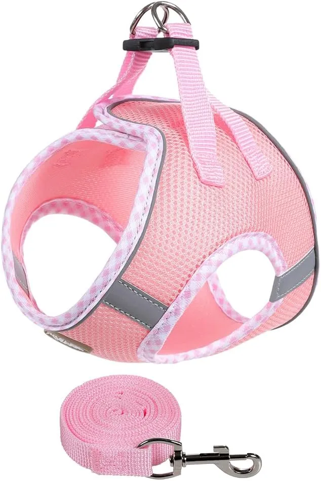 Dog Harness and Long Leash Set for Small Dogs, Boy and Girl Medium Cat No-Pull Vest with Reflective Strips, Breathable Large Puppy Collar Pet When Training, Walking, Running, M