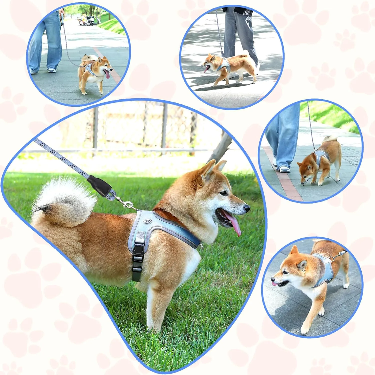 Dog Harness, No Pull Saddle Style pet Harness, Soft Ventilate Mesh, Adjustable, Reflective - for Medium, Small Dogs and Cats - Easy Walk Harness with 2 D-Rings - Blue - XS