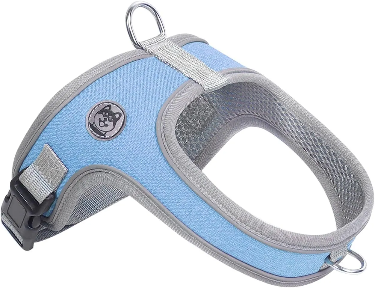 Dog Harness, No Pull Saddle Style pet Harness, Soft Ventilate Mesh, Adjustable, Reflective - for Medium, Small Dogs and Cats - Easy Walk Harness with 2 D-Rings - Blue - XS