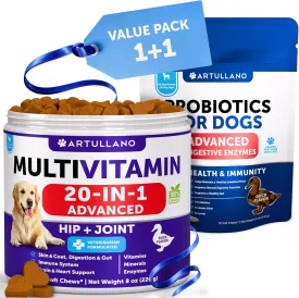 Dog Probiotics   Multivitamin Chews Bundle - Probiotics & Prebiotics for Gut Health, Immunity, Yeast Balance, Reduces Diarrhea - 20-in-1 Chewable Vitamins for Joint Support, Mobility, Skin