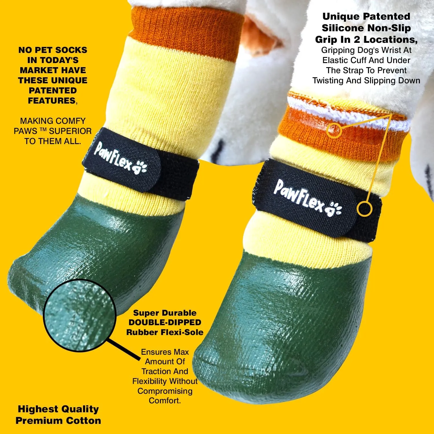 Double Dipped Waterproof Dog Socks Comfy Pawz Soft Indoor/Outdoor Dog Booties with Rubberized Bottom| Non-Slip Silicone Grip at Inner Cuff for No Twisting or Sliding Off| Adjustable Strap